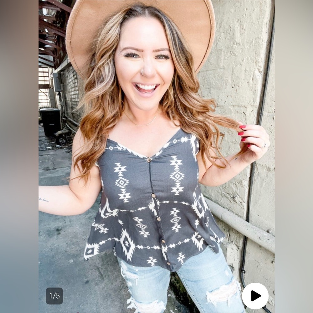 Charcoal and white aztec loose fit top